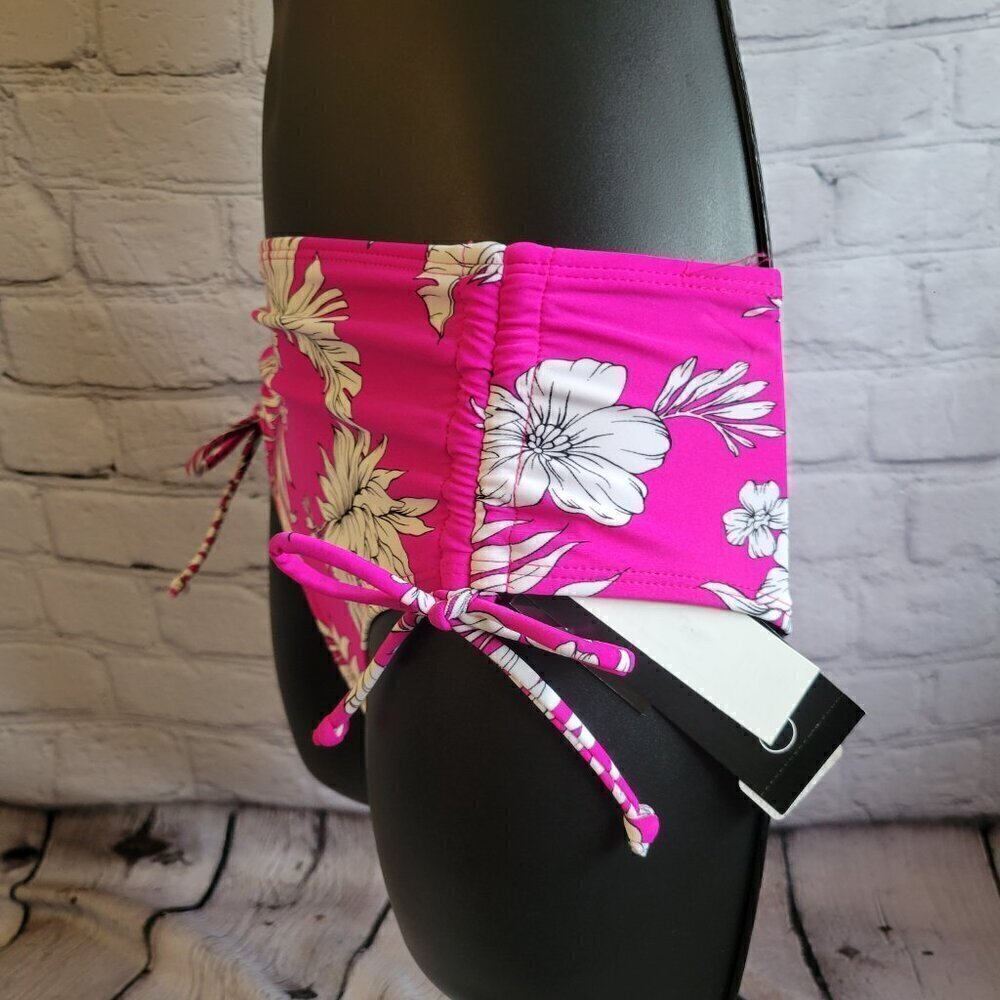 California Waves Multi Color Floral Stretch Side Tie Moderate Coverage Bottom - Picture 4 of 5